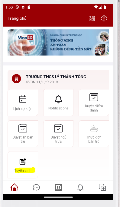 Chọn menu Tuyển sinh